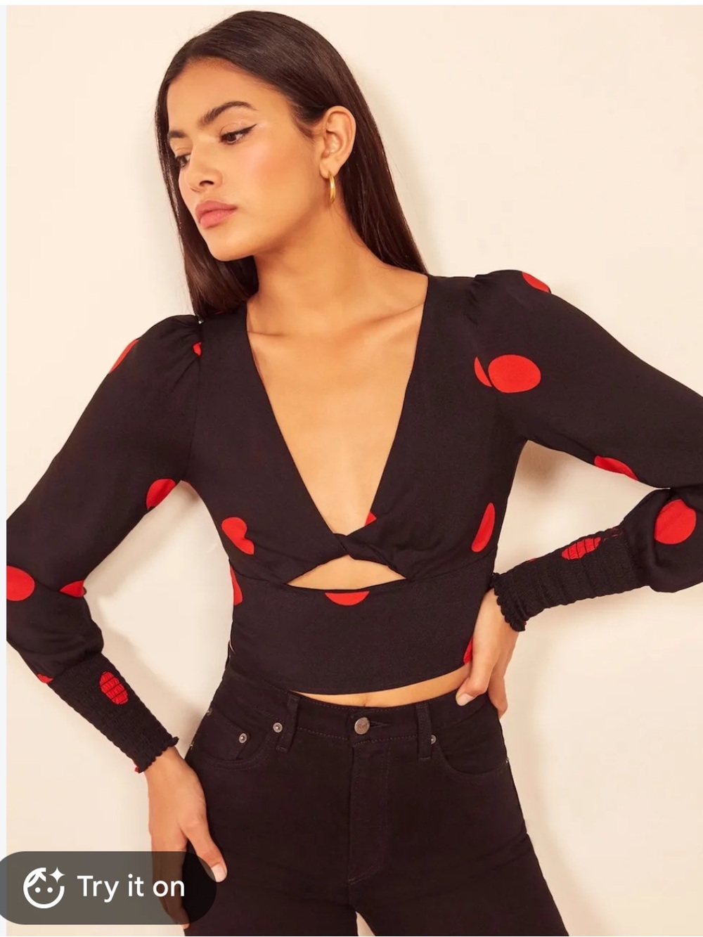Reformation Polka Dot Twist Cutout Blouse